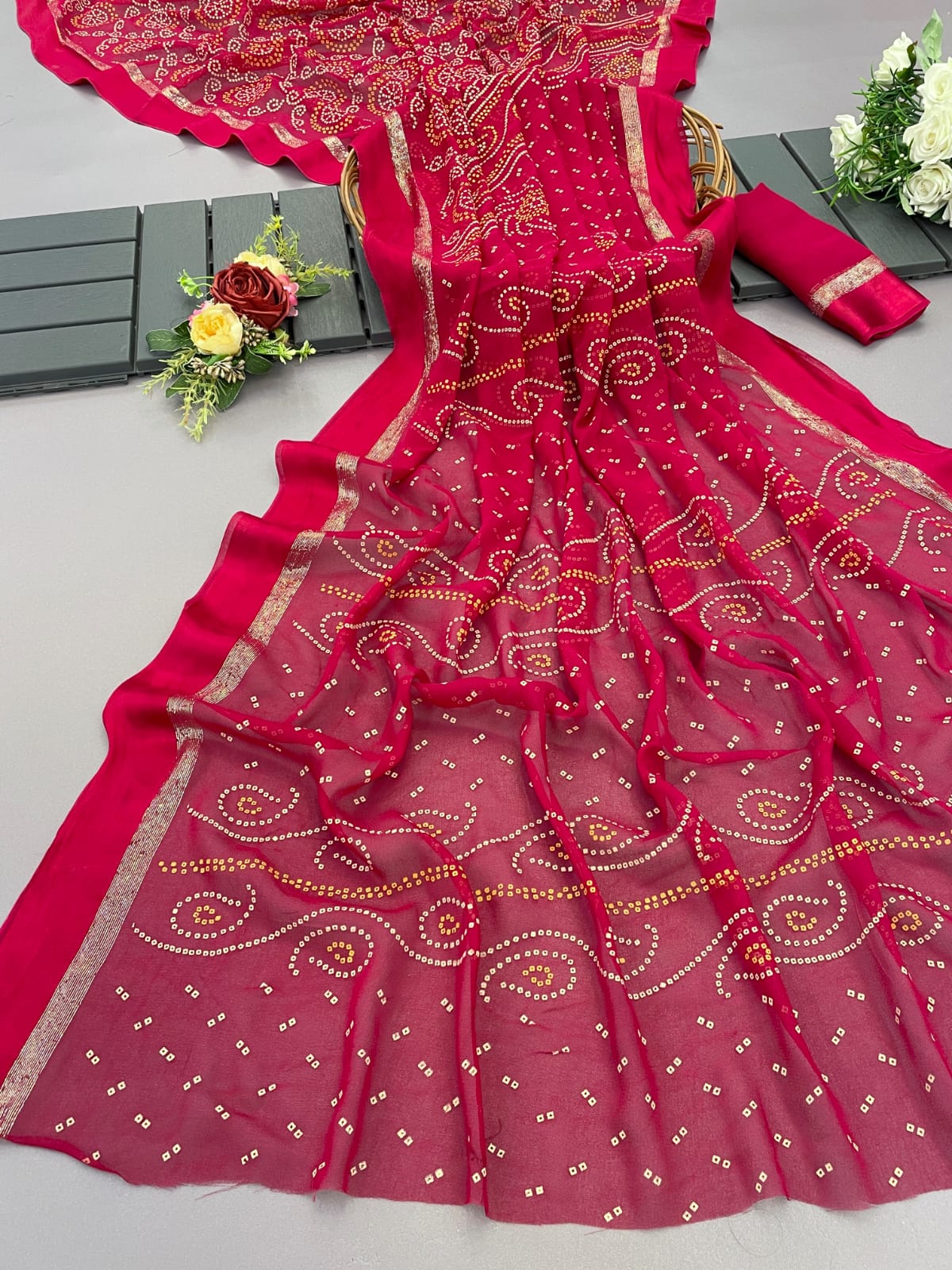 Jk Designer Georgette Bandhani Printed Sarees Wholesale Shop In Surat